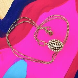 Vintage 90s Joan Rivers white crystal Faberge egg pendant gold chain necklace